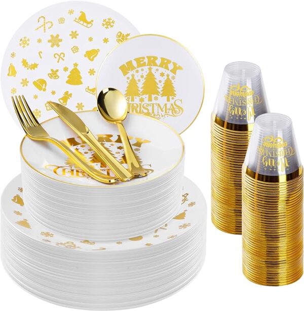 Goodluck 300 Pieces Gold Disposable Plates for 50 Guests