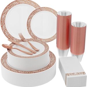 210 count rose gold plastic dinnerware disposable Set