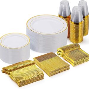 300 pieces gold disposable plates for 50 guests