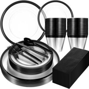 225 pcs clear disposable plastic dinnerware set