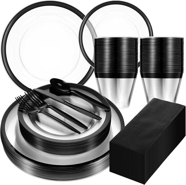 225 pcs clear disposable plastic dinnerware set
