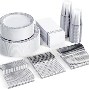 Focusline 350pcs silver dinnerware set for 50 guests