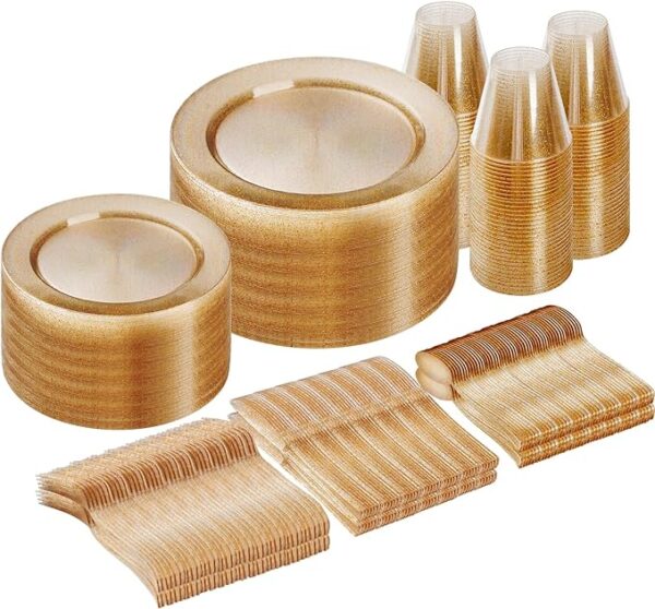 600 pieces gold glitter dinnerware set