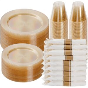 Goodluck 175 piece gold glitter plastic dinnerware set