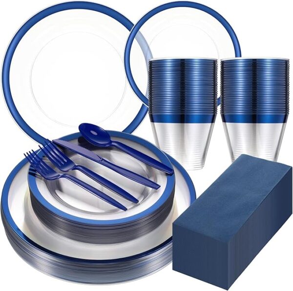 Royal blue clear dinnerware set